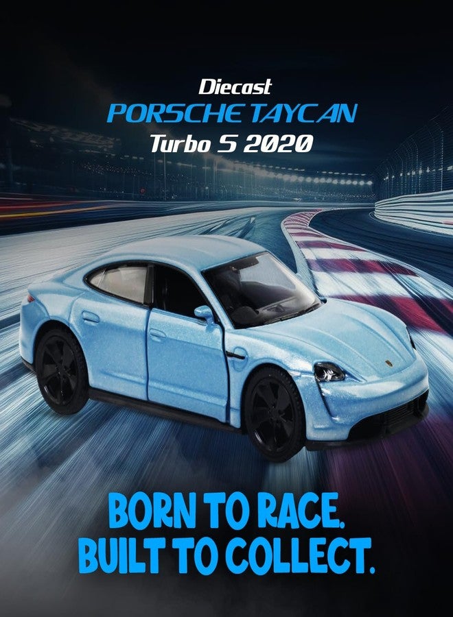 Rmz City 5 Inch Die Cast Porsche Taycan Turbo S 2020 Toy Car 1:40 Scale Model | Licensed Collectible Vehicle with Opening Doors & Pullback Action | International Series for Car Lovers | Sky Blue - Image 3